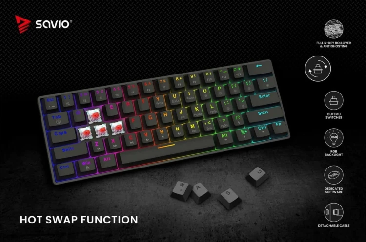 Savio Klawiatura mechaniczna BLACKOUT X2  OUTEMU Red, Hot Swap