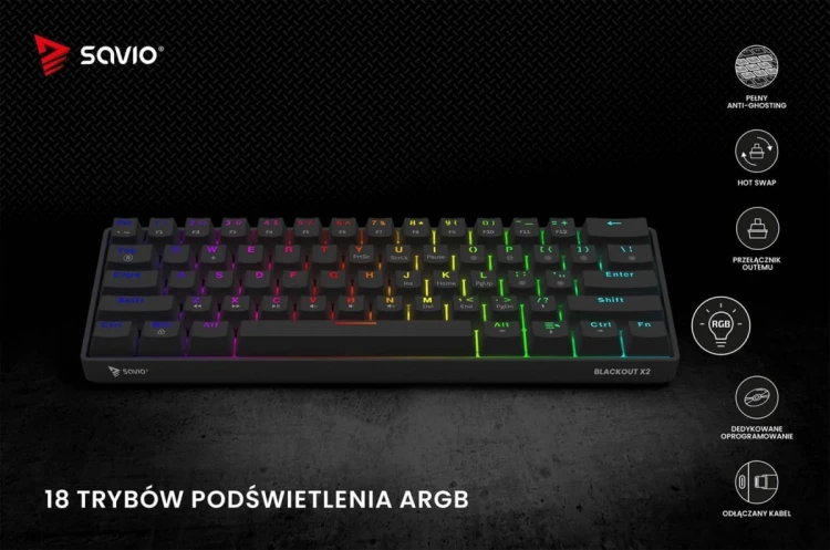 Savio Klawiatura mechaniczna BLACKOUT X2  OUTEMU Red, Hot Swap