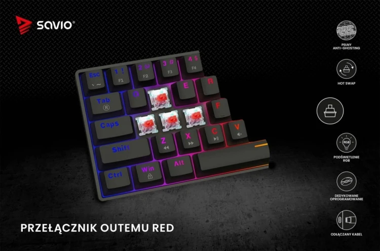 Savio Klawiatura mechaniczna BLACKOUT X2  OUTEMU Red, Hot Swap