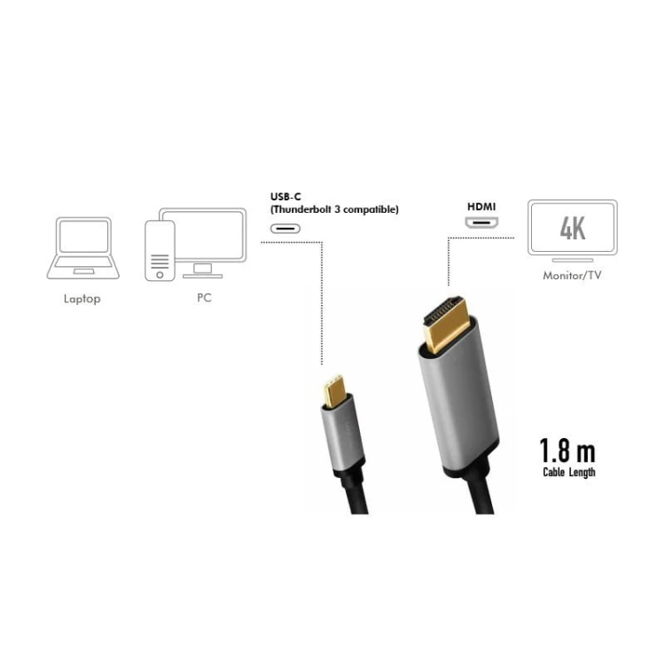LogiLink Kabel USB-C do HDMI, 4K 60Hz aluminiowy 1.8m