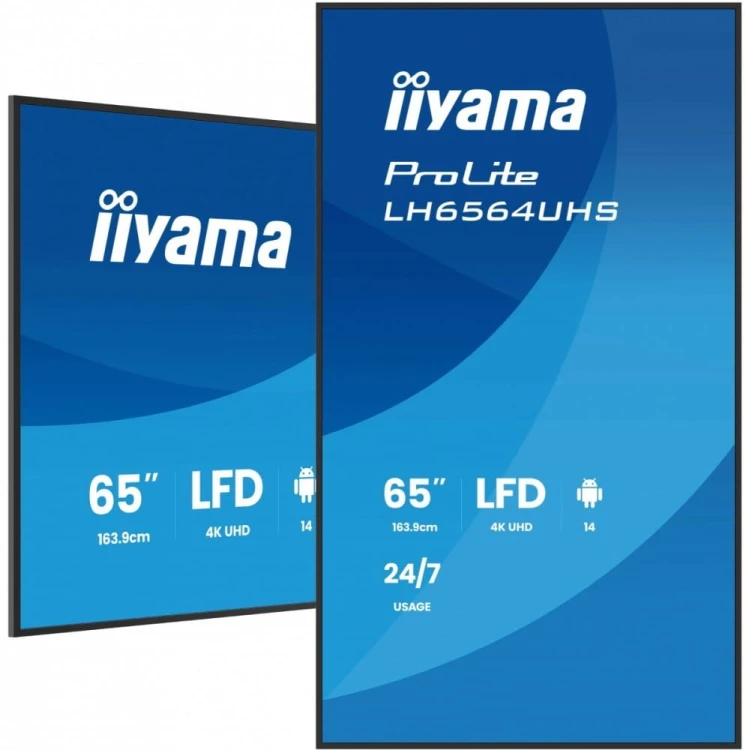IIYAMA Monitor 65 cali LH6564UHS-B1AG, 24/7,VA,ANDROID14,4K,500cd,5000:1,    2xHDMI ,USB-C,RJ45, RS-232c, IR, 2x10W, 2xUSB, UCHWYT ŚCIENNY,iiSignage2,