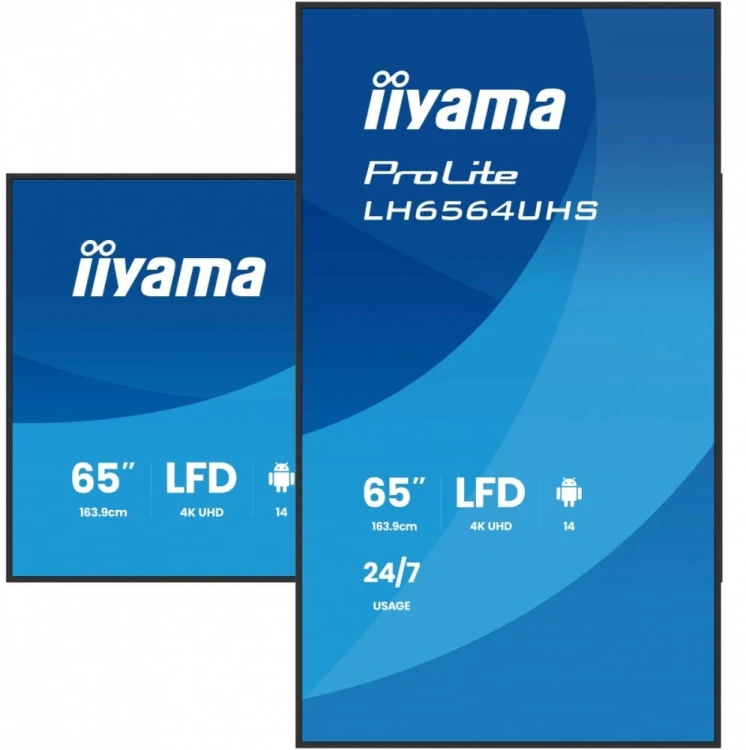 IIYAMA Monitor 65 cali LH6564UHS-B1AG, 24/7,VA,ANDROID14,4K,500cd,5000:1,    2xHDMI ,USB-C,RJ45, RS-232c, IR, 2x10W, 2xUSB, UCHWYT ŚCIENNY,iiSignage2,