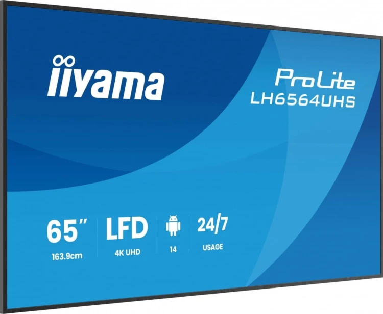 IIYAMA Monitor 65 cali LH6564UHS-B1AG, 24/7,VA,ANDROID14,4K,500cd,5000:1,    2xHDMI ,USB-C,RJ45, RS-232c, IR, 2x10W, 2xUSB, UCHWYT ŚCIENNY,iiSignage2,