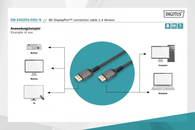 Digitus Kabel połączeniowy PREMIUM DisplayPort 8K60Hz UHD DP/DP M/M 2m Czarny