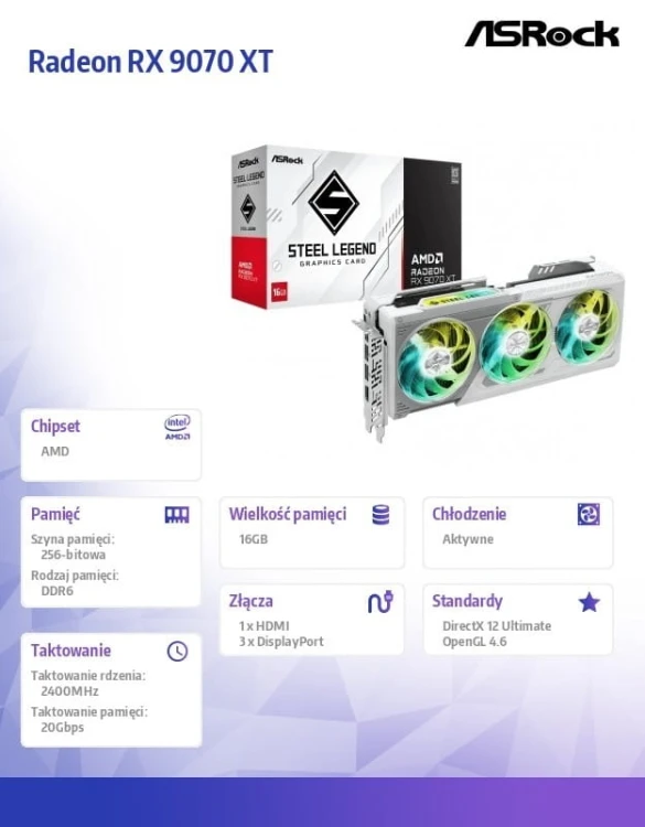ASRock Karta graficzna Radeon RX 9070 XT Steel Legend 16GB