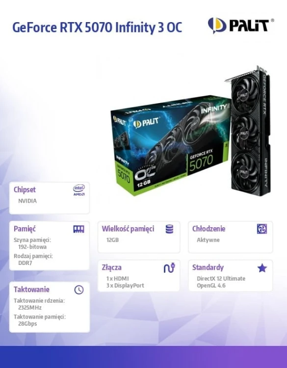 Palit Karta graficzna GeForce RTX 5070 INFINITY 3 OC 12GB GDDR7 192bit