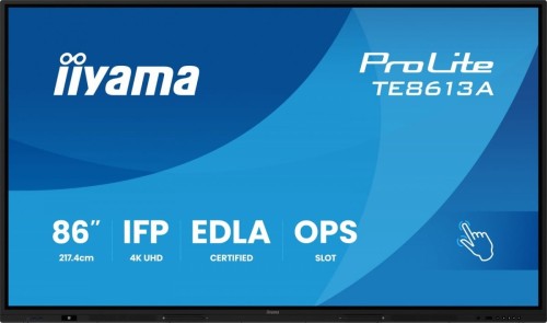 IIYAMA Monitor 86 cali TE8613A-B1AG INFRARED,40pkt,IPS,4K,7H,450cd/m2,      WiFi,USB, ANDROID 14, Google EDLA,2x20W, UCHWYT CIENNY