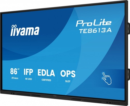 IIYAMA Monitor 86 cali TE8613A-B1AG INFRARED,40pkt,IPS,4K,7H,450cd/m2,      WiFi,USB, ANDROID 14, Google EDLA,2x20W, UCHWYT CIENNY
