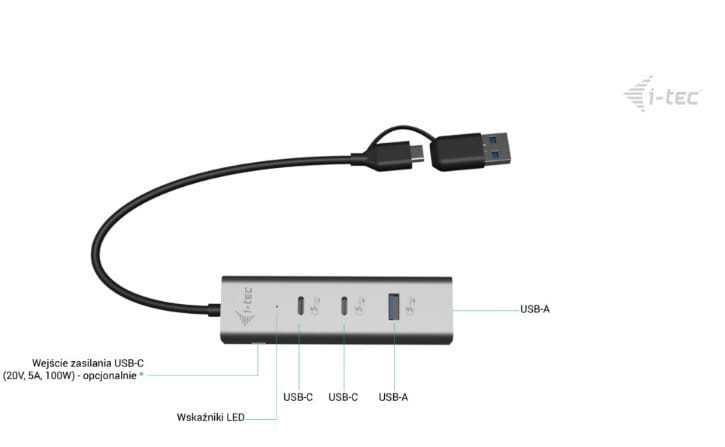 i-tec Uniwersalny metalowy ładujący HUB 2xUSB-C/2xUSB-A PD 85W