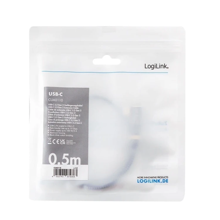 LogiLink Kabel USB3.2 gen2 TypeC do USB-C/F, PD, 0.5m