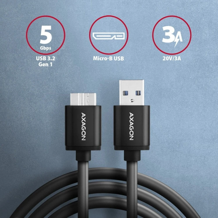 AXAGON BUMM3-AM10AB Kabel Micro-B USB  USB-A 3.2 Gen 1, 1m, 3A, ALU, PVC Czarny