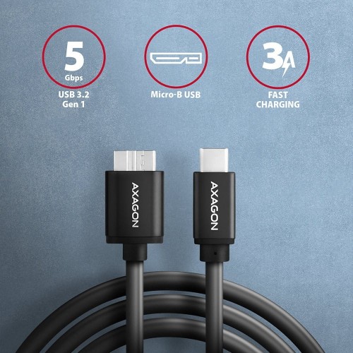 AXAGON BUMM3-CM10AB Kabel Micro-B USB,  USB-C 3.2 Gen 1, 1m, 3A, ALU, PVC Czarny