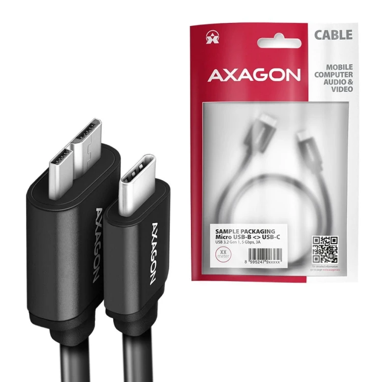 AXAGON BUMM3-CM10AB Kabel Micro-B USB,  USB-C 3.2 Gen 1, 1m, 3A, ALU, PVC Czarny