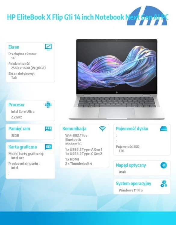 HP Inc. Notebook EliteBook X Flip G1i U7 258V 1TB/32GB/W11P/14 B9ZX5ET