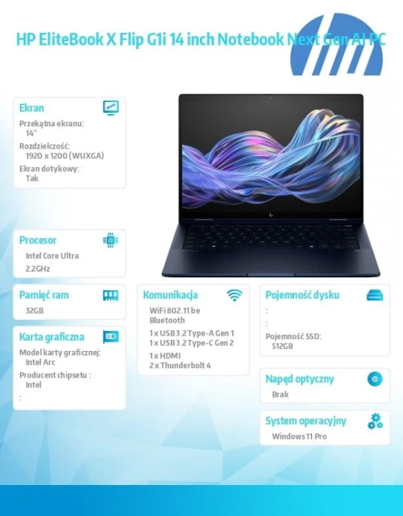 HP Inc. Notebook EliteBook X Flip G1i U7 258V 512GB/32GB/W11P/14 B9ZX8ET