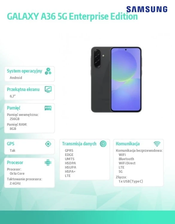 Samsung Smartfon GALAXY A36 5G 8/256 GB czarny Enterprise Edition