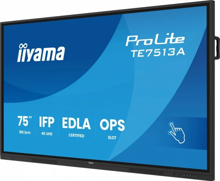 IIYAMA Monitor 75 cali TE7513A-B1AG INFRARED,40pkt,IPS,4K,7H,450cd/m2,      WiFi,USB, ANDROID 14, Google EDLA,2x20W, UCHWYT CIENNY