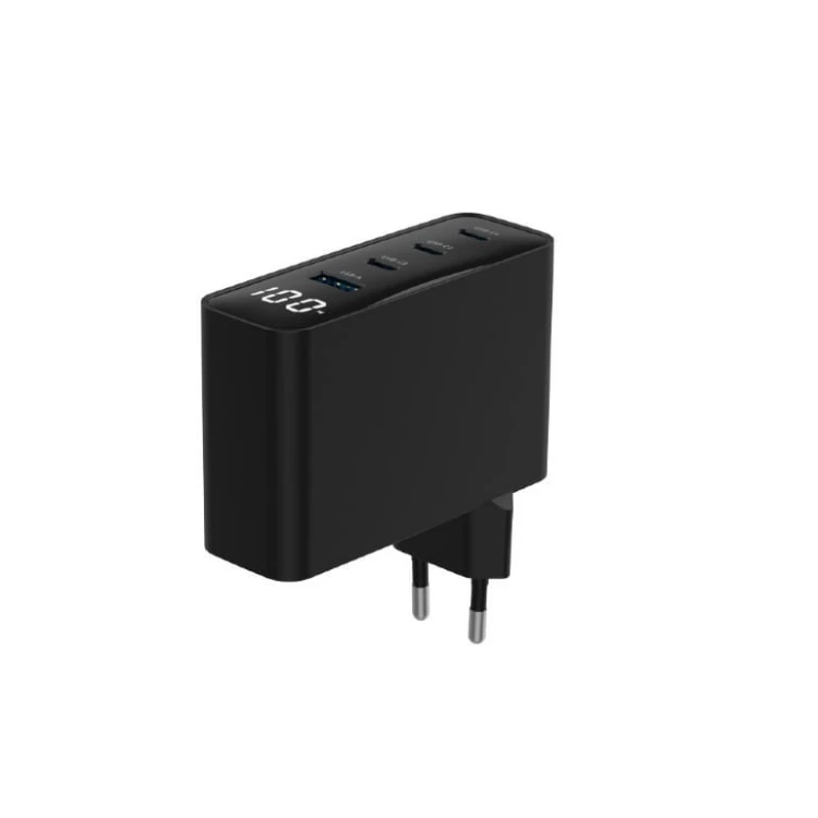 Gembird Ładowarka uniwersalna 100W GaN 1xUSB-A 3xUSB-C szybkie ładowanie LCD czarna