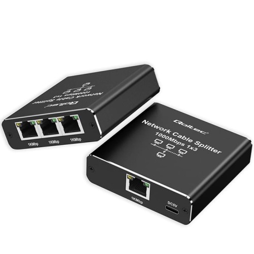 Qoltec Rozdzielacz Splitter Ethernet mini SWITCH 1x3 RJ45 | 1000Mb/s |  USB-C | Aluminium