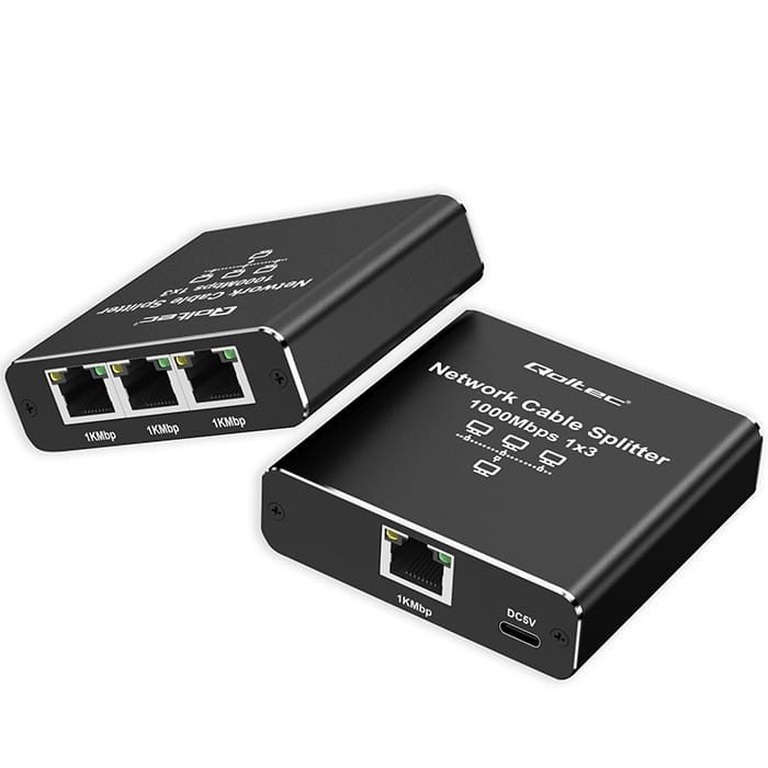 Qoltec Rozdzielacz Splitter Ethernet mini SWITCH 1x3 RJ45 | 1000Mb/s |  USB-C | Aluminium