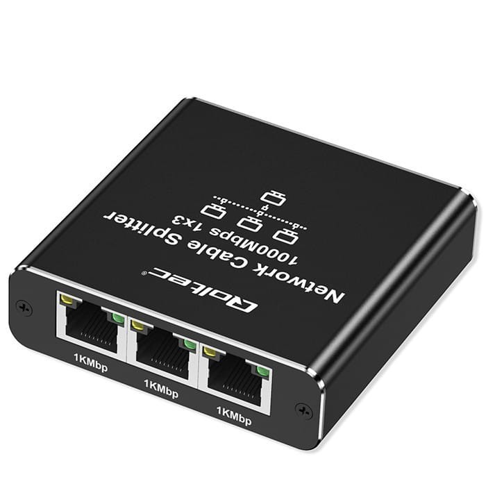 Qoltec Rozdzielacz Splitter Ethernet mini SWITCH 1x3 RJ45 | 1000Mb/s |  USB-C | Aluminium