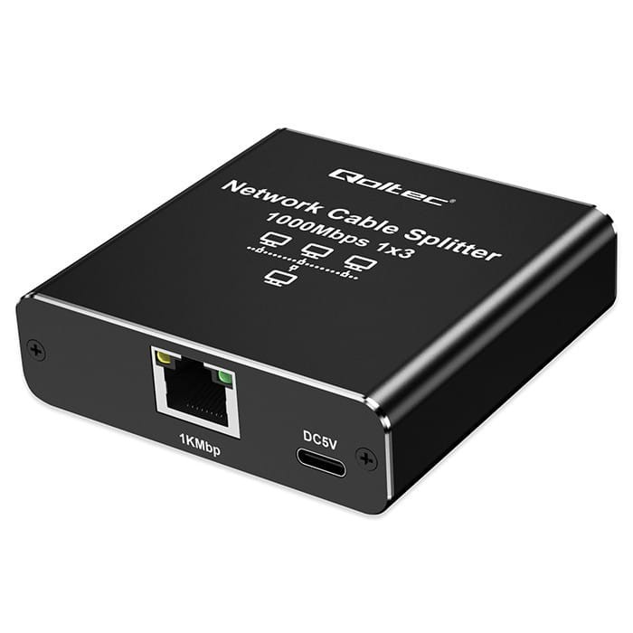 Qoltec Rozdzielacz Splitter Ethernet mini SWITCH 1x3 RJ45 | 1000Mb/s |  USB-C | Aluminium
