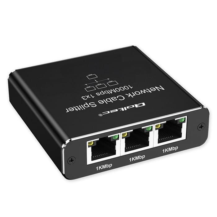 Qoltec Rozdzielacz Splitter Ethernet mini SWITCH 1x3 RJ45 | 1000Mb/s |  USB-C | Aluminium