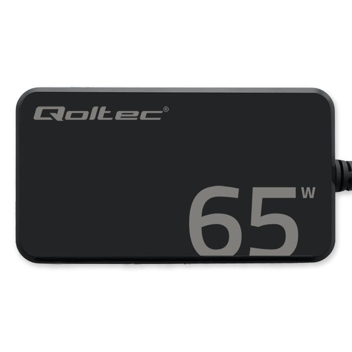 Qoltec Ładowarka sieciowa 65W GaN Super Fast SLIM | PD | 5-20V | 3.25A |USB-C 3.1 | Laptop | MacBook | Smartfon | +kabel