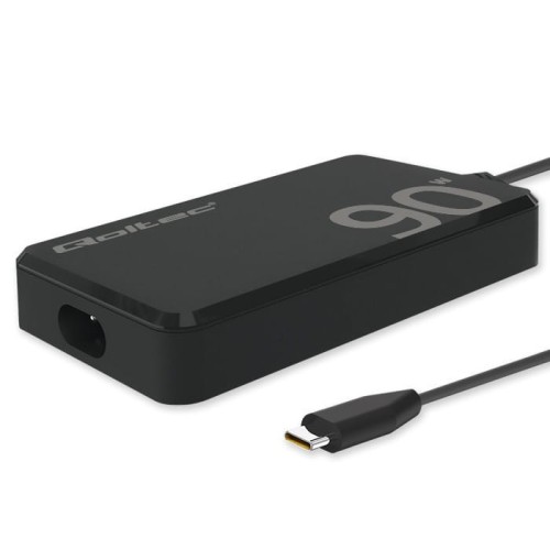 Qoltec Ładowarka sieciowa 90W GaN Fast SLIM | PD | 5-20V | 4.5A | USB-C 3.1 | Laptop | MacBook | Smartfon | +kabel