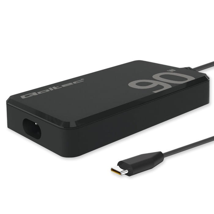 Qoltec Ładowarka sieciowa 90W GaN Fast SLIM | PD | 5-20V | 4.5A | USB-C 3.1 | Laptop | MacBook | Smartfon | +kabel