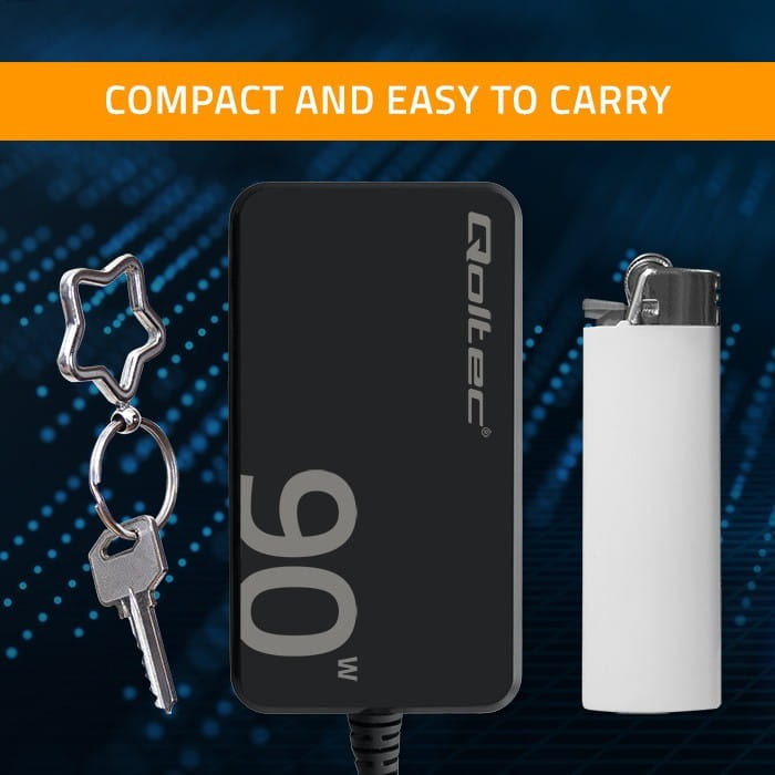 Qoltec Ładowarka sieciowa 90W GaN Fast SLIM | PD | 5-20V | 4.5A | USB-C 3.1 | Laptop | MacBook | Smartfon | +kabel