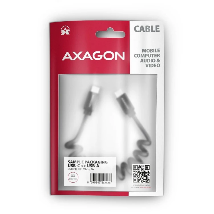 AXAGON BUCM-CM10TB Kabel Twister USB-C - USB-C, 0,6m, USB 2.0, 3A, ALU, PVC Czarny
