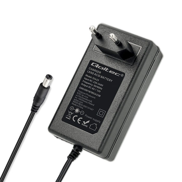 Qoltec Automatyczna ładowarka do akumulatora AGM GEL STD 6V 12V | 1.5A |Prostownik z sygnalizatorem LED