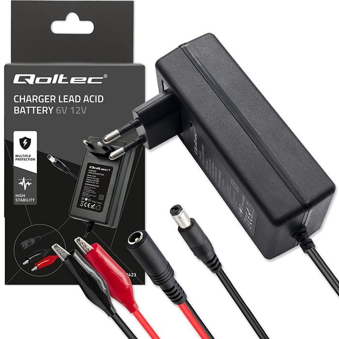 Qoltec Automatyczna ładowarka do akumulatora AGM GEL STD 6V 12V | 1.5A |Prostownik z sygnalizatorem LED