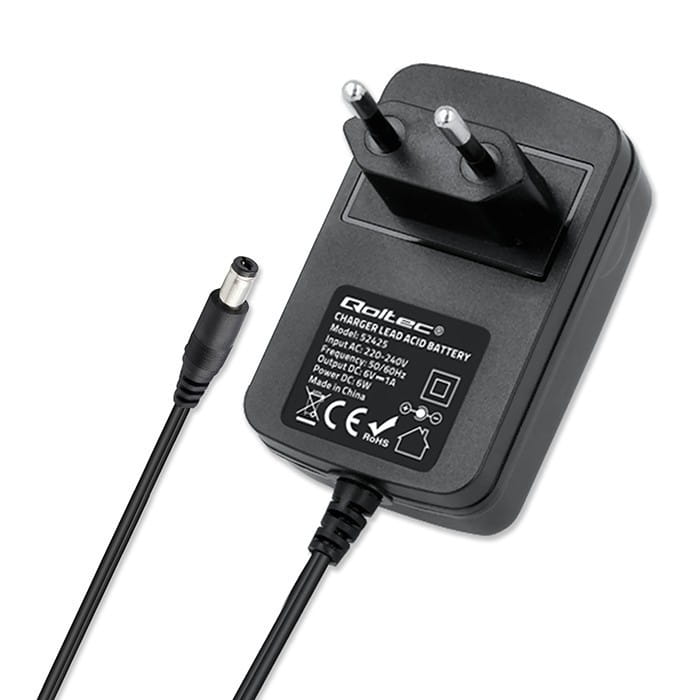 Qoltec Automatyczna ładowarka do akumulatora AGM GEL STD 6V | 1A |      Prostownik z sygnalizatorem LED