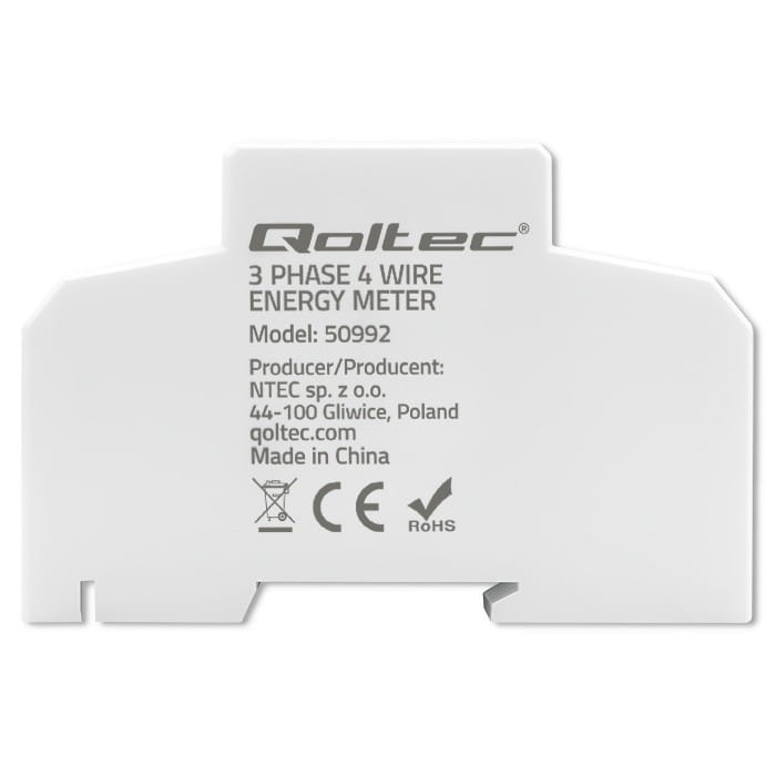 Qoltec Trójfazowy elektroniczny licznik | miernik zużycia energii na szynę DIN | 400V | 100A | LCD | 4P