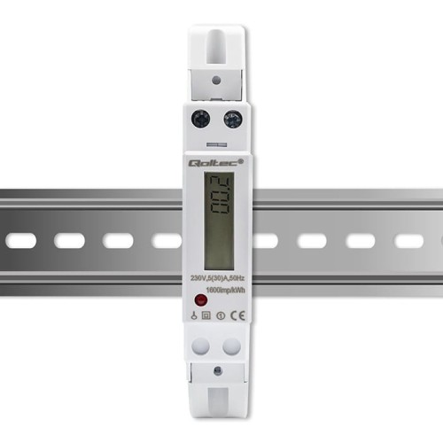 Qoltec Jednofazowy elektroniczny licznik | miernik zużycia energii na  szynę DIN | 230V | 30A | LCD | 1P