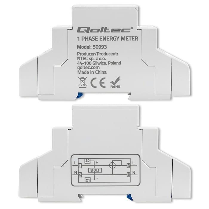 Qoltec Jednofazowy elektroniczny licznik | miernik zużycia energii na  szynę DIN | 230V | 30A | LCD | 1P
