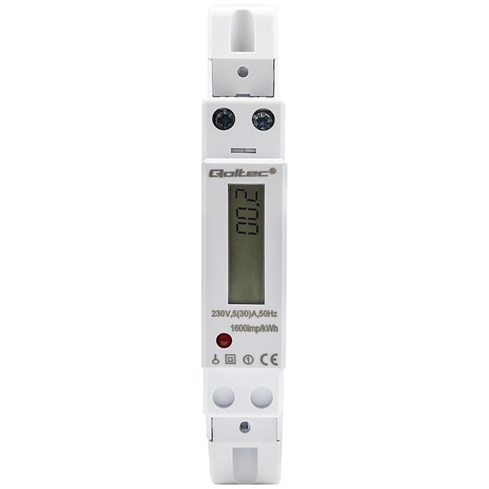 Qoltec Jednofazowy elektroniczny licznik | miernik zużycia energii na  szynę DIN | 230V | 30A | LCD | 1P
