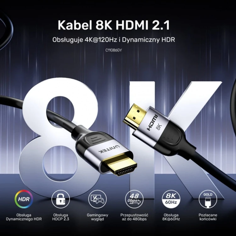Unitek Kabel HDMI 2.1 8K 60Hz 3m; C11086GY01-3M