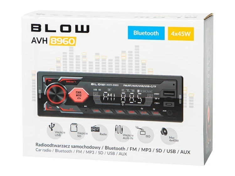 BLOW Radio samochodowe AVH-8960 1DIN RDS MP3/USB/micro SD/BLUETOOTH + USB-C