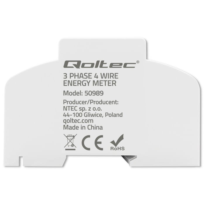 Qoltec Trójfazowy dwukierunkowy elektroniczny licznik | miernik zużycia energii na szynę DIN | 400V | 100A | LCD | 4P