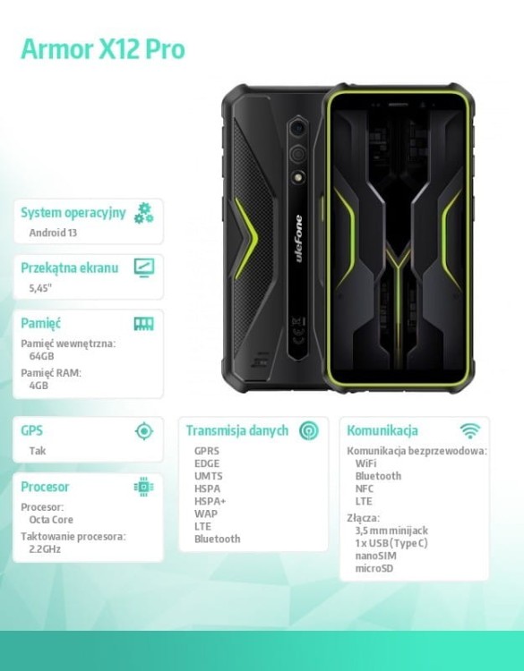 ULEFONE Smartfon Armor X12 Pro 4G 4/64GB Zielony