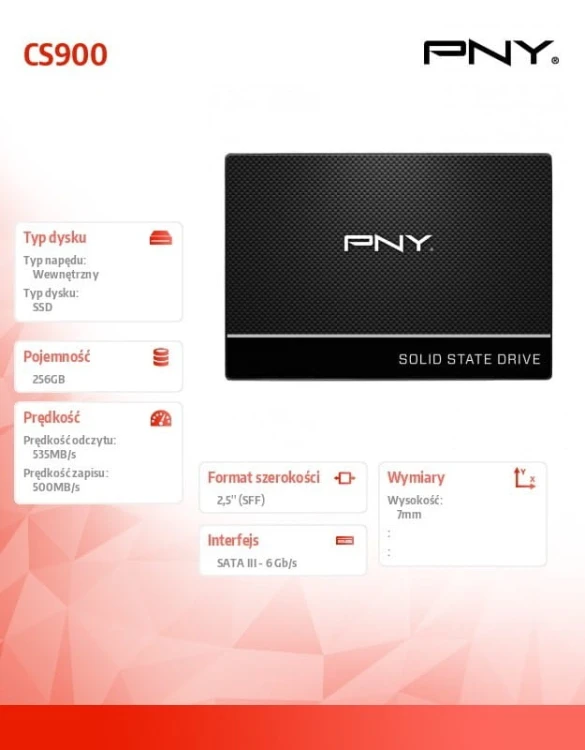 PNY Dysk SSD 256GB CS900 2.5 S3 BULK