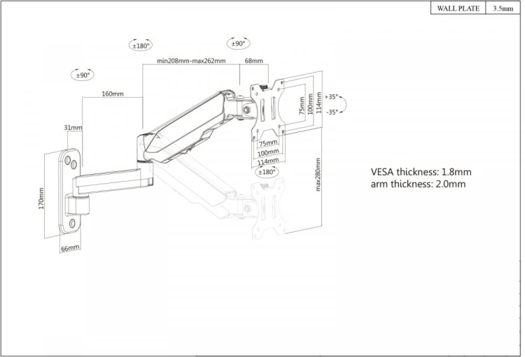 Manhattan Uchwyt ścienny do TV 17-32cali LED/LCD 9kg obrotowy gazowy