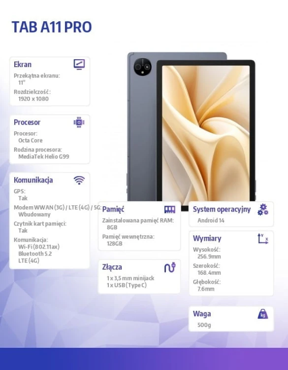 ULEFONE Tablet Tab A11 Pro 11 cali 8/128GB LTE Szary
