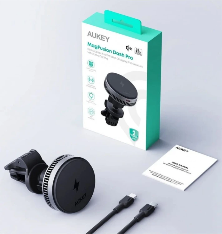 AUKEY HD-MC13A Qi2 15W 3A  ładowarka bezprzewodowa chłodząca samochodowa