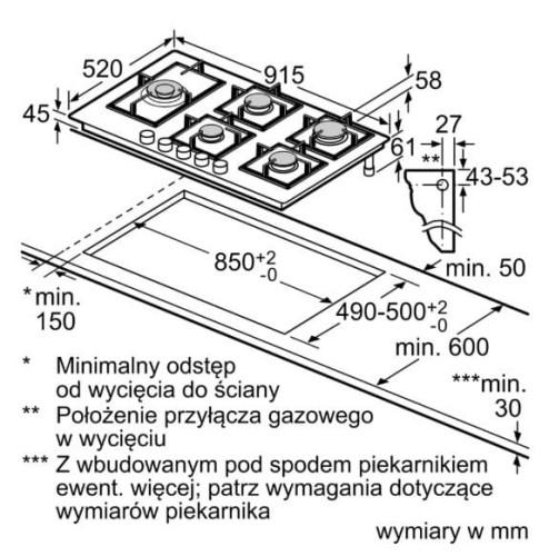 Bosch Płyta gaz na szle 90 cm PPM9A6I40