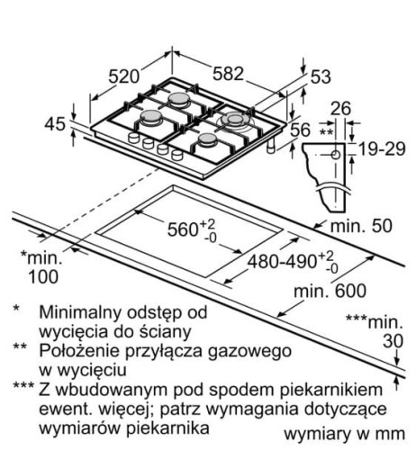 Bosch Płyta gazowa PCH6A5I90 Flame Select WOK