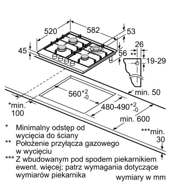 Bosch Płyta gazowa PCH6A5I90 Flame Select WOK